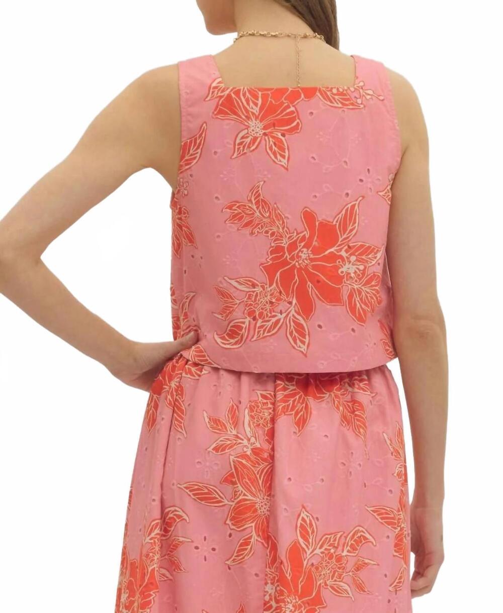 NEW ENTRO eyelet midi skirt & top set in botanical pink - Picture 4 of 6